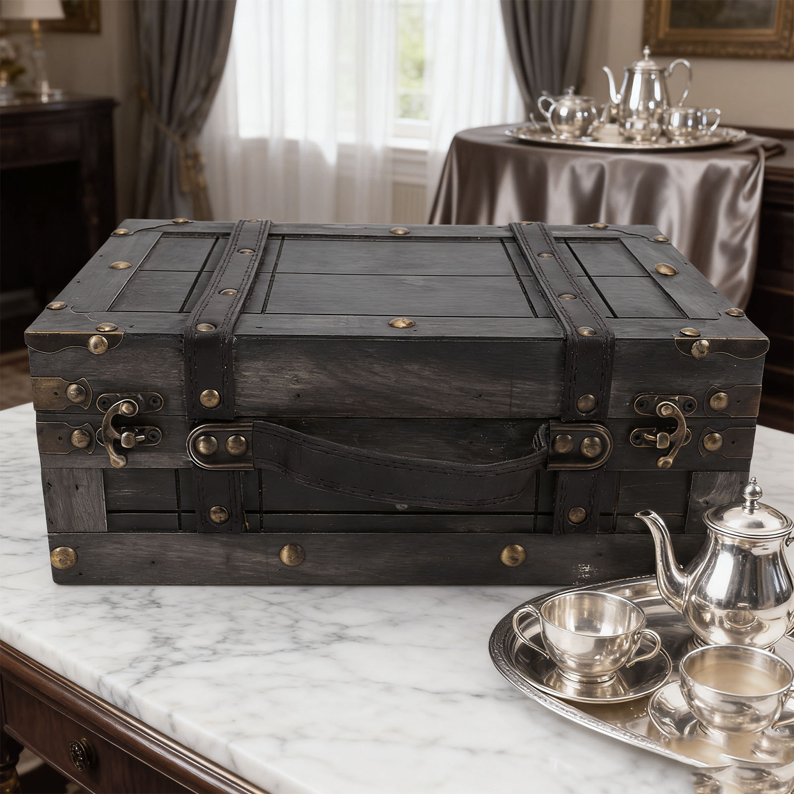 Wood Storage Trunk Wooden Ches - Retro Vintage Trunk Suitcase recension och pris